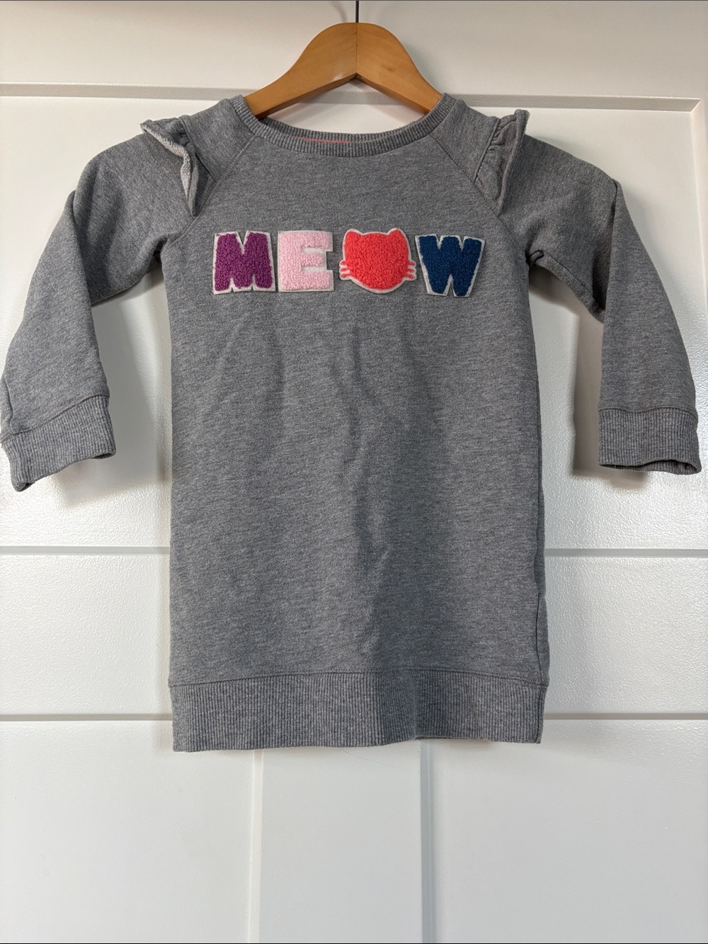 Grey 'MEOW' Pullover Sweatshirt Dress w/ Colorful Appliqué Spotted Zebra Size 4T